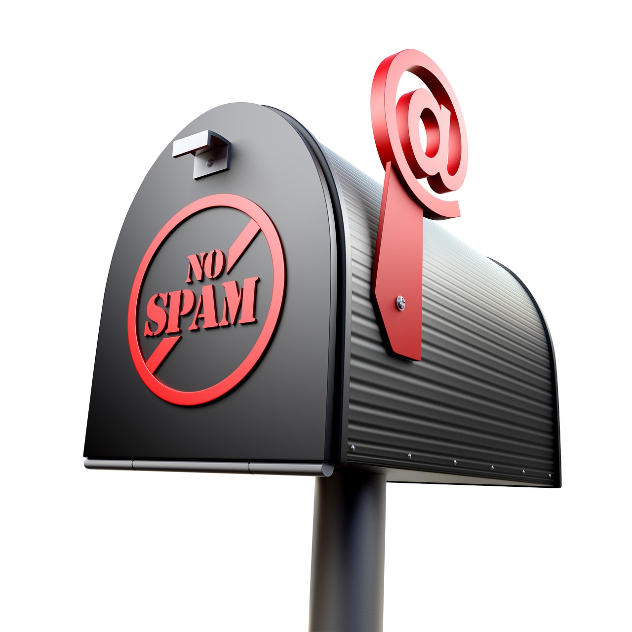 black mailbox with words "No Spam" written in a red circle with a line through it