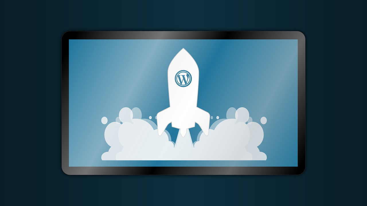 white rocket launches with wordpress logo inside - blue W